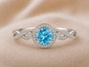 Sterling Silver Swiss Blue Topaz Halo Ring, Vintage Infinity Band, December Birthstone