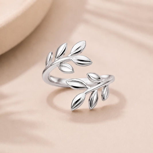 925 Sterling Silver Leaf Vine Ring, Adjustable Botanical Nature Jewelry