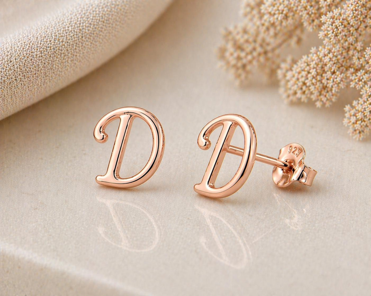Sterling Silver Initial D Stud Earrings, Minimalist Alphabet Jewelry