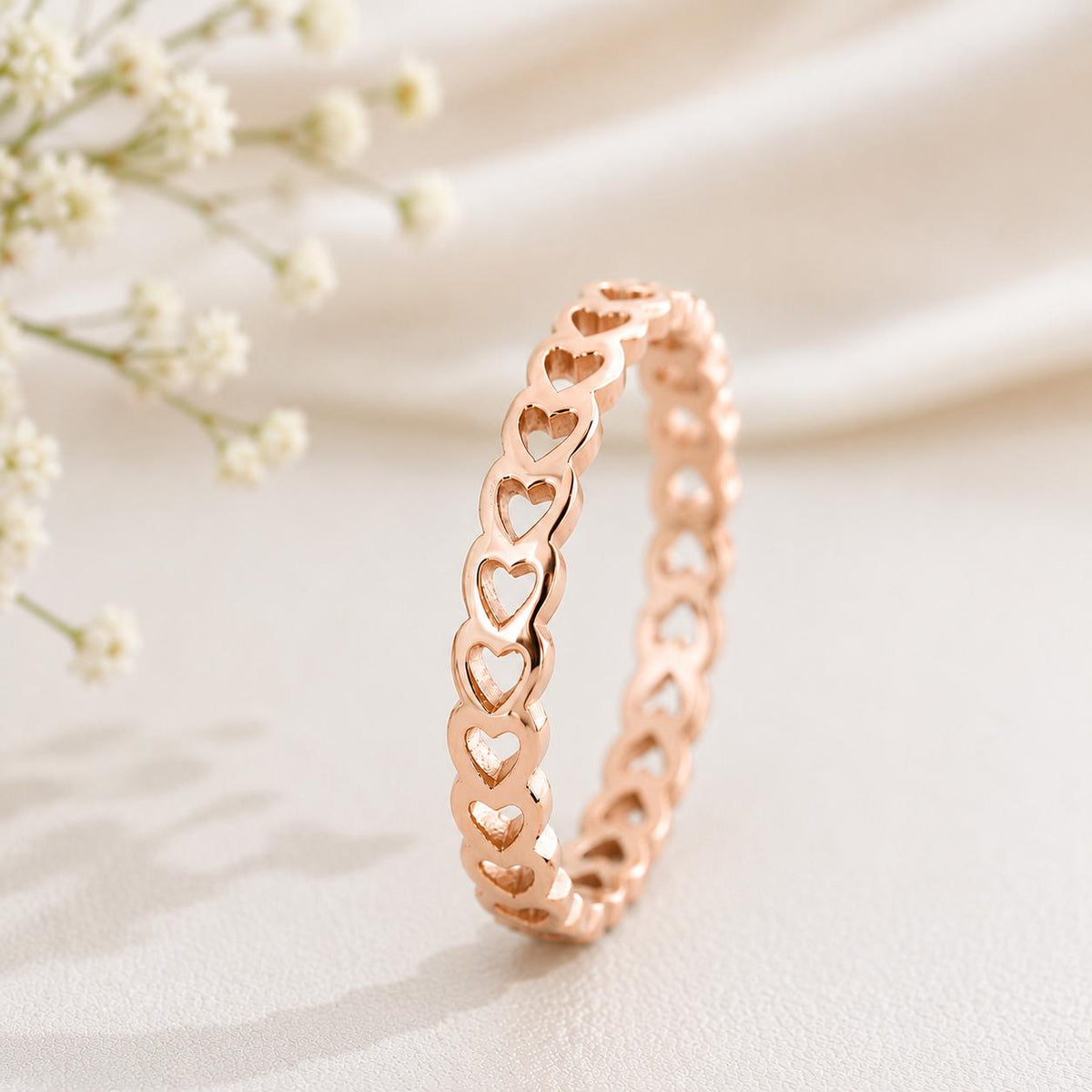 Sterling Silver Heart Eternity Ring, Minimalist Stackable Band, Romantic Love Jewelry
