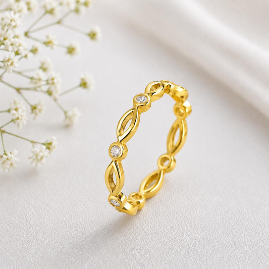 925 Sterling Silver Marquise Leaf CZ Eternity Ring, Minimalist Stackable Band