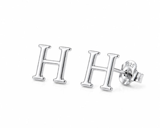 Sterling Silver Initial H Stud Earrings, Minimalist Alphabet Jewelry
