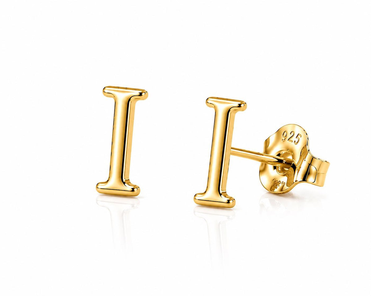 Sterling Silver Initial I Stud Earrings, Minimalist Alphabet Jewelry