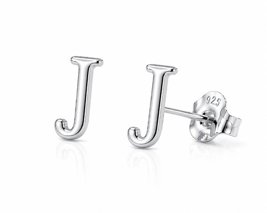 Sterling Silver Initial J Stud Earrings, Minimalist Alphabet Jewelry