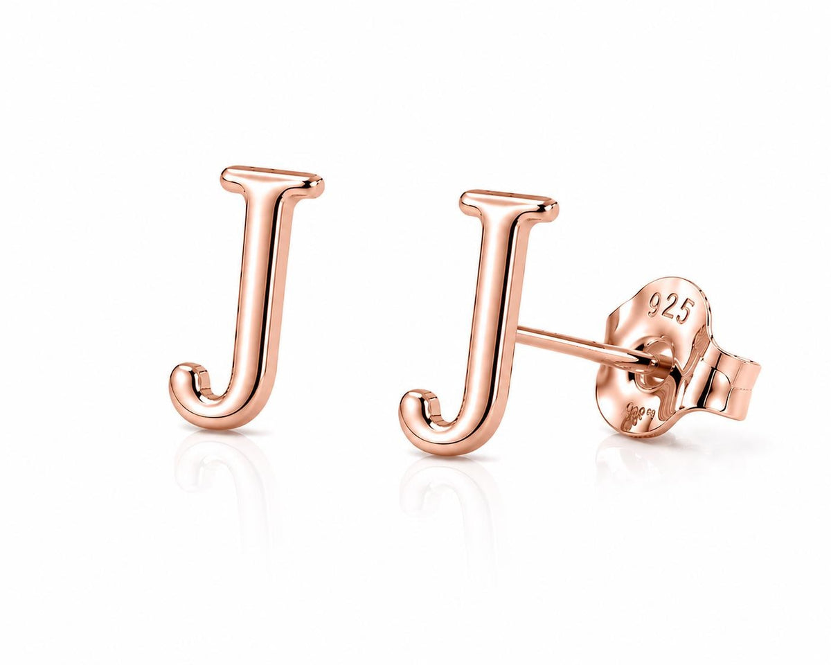 Sterling Silver Initial J Stud Earrings, Minimalist Alphabet Jewelry