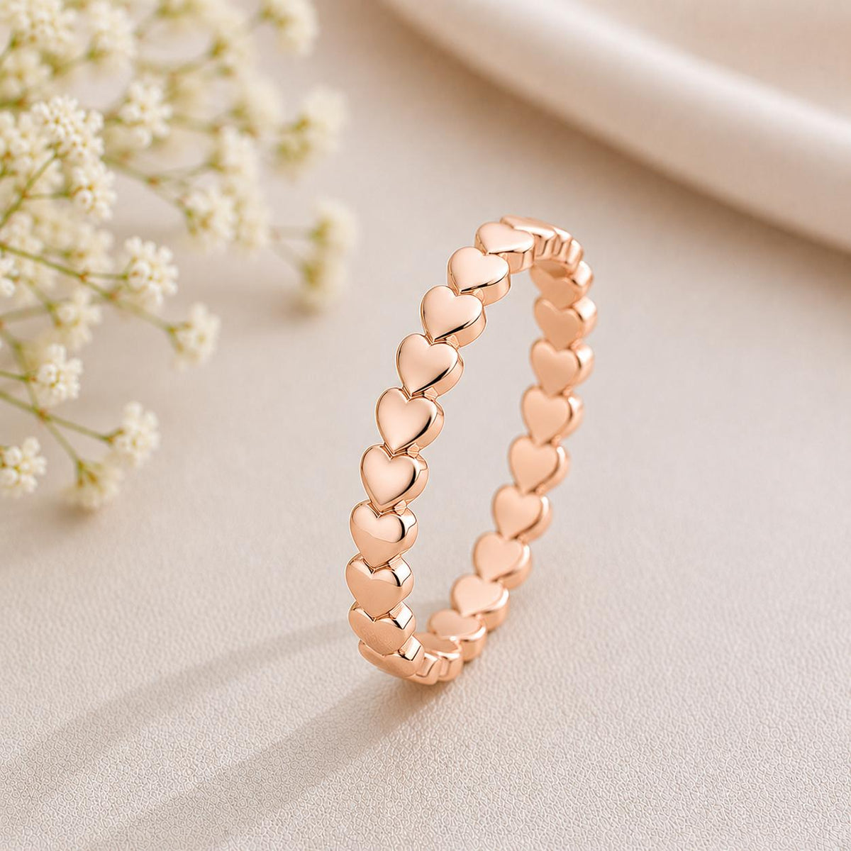 925 Sterling Silver Heart Eternity Ring, Minimalist Stackable Love Band