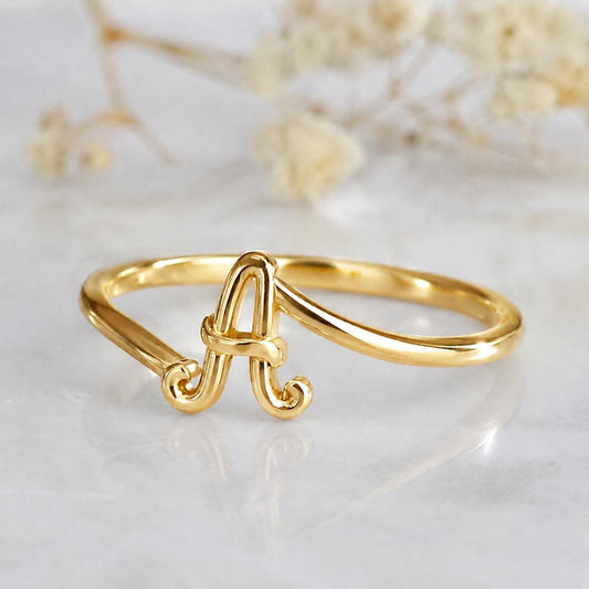 Sterling Silver Initial A Ring, Minimalist Cursive Alphabet Band, Stackable Name Jewelry