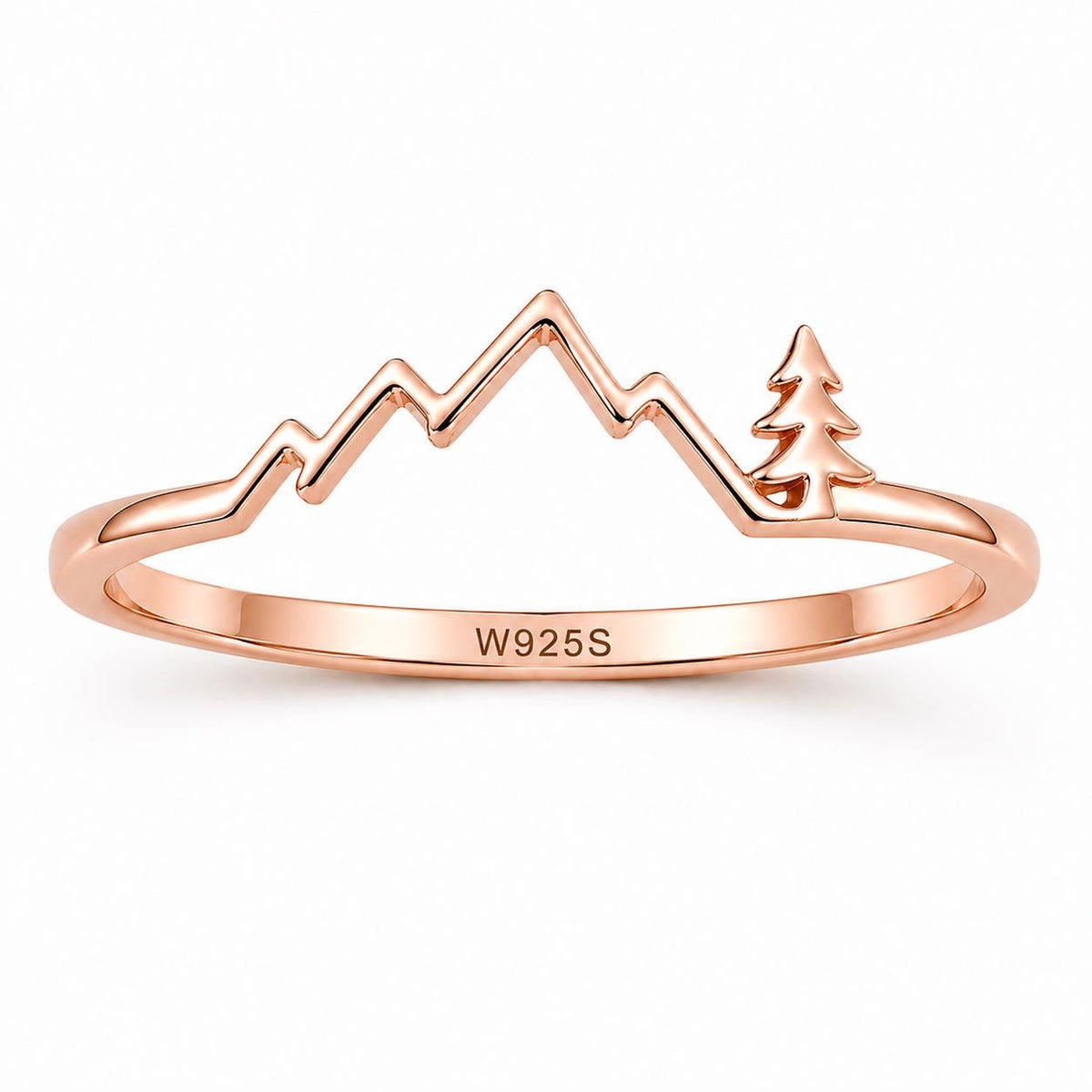 Sterling Silver Mountain Tree Ring, Minimalist Nature Landscape Jewelry