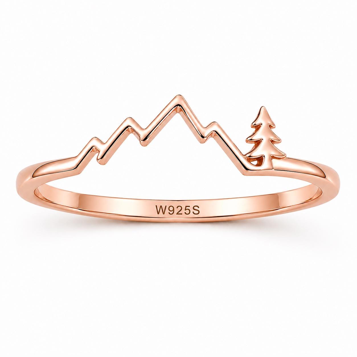 Sterling Silver Mountain Tree Ring, Minimalist Nature Landscape Jewelry