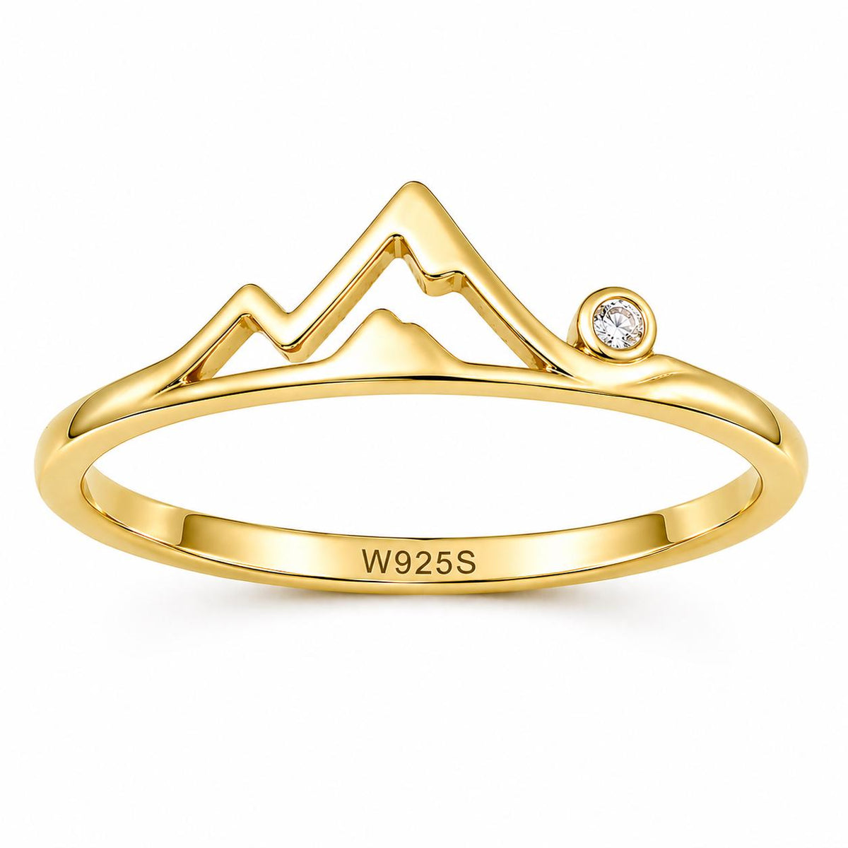 925 Sterling Silver Mountain Ring with CZ Accent, Minimalist Nature Landscape Jewelry