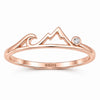 Sterling Silver Mountain Wave Ring with CZ, Minimalist Nature Adventure Jewelry