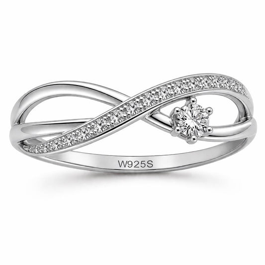Sterling Silver Infinity Ring with CZ, Minimalist Engagement Promise Band