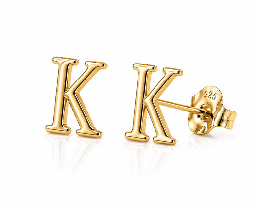 Sterling Silver K Initial Stud Earrings, Minimalist Personalized Name Jewelry