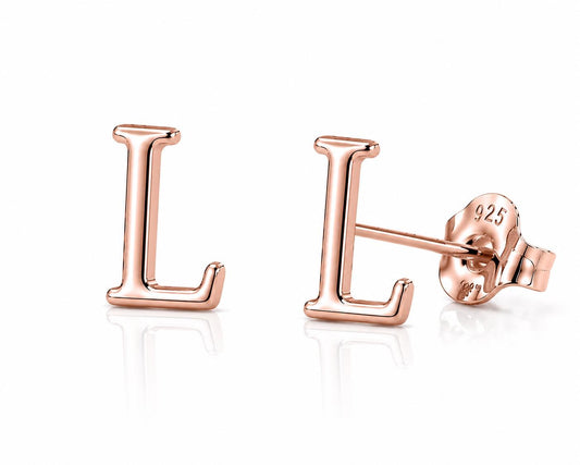 Sterling Silver L Initial Stud Earrings, Minimalist Personalized Name Studs