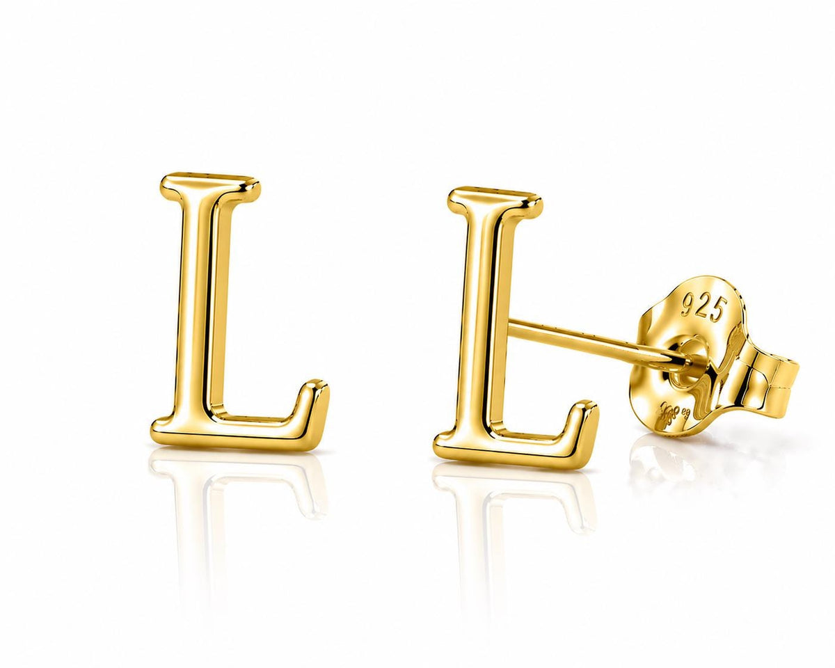 Sterling Silver L Initial Stud Earrings, Minimalist Personalized Name Studs
