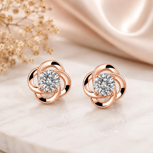 925 Sterling Silver CZ Flower Stud Earrings, Minimalist Floral Round Cut Cubic Zirconia