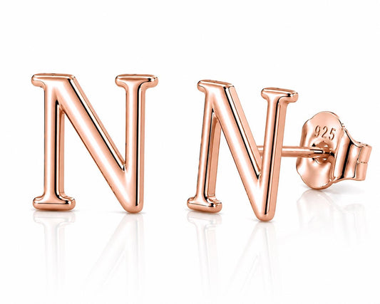 Sterling Silver N Initial Stud Earrings, Minimalist Personalized Letter Jewelry