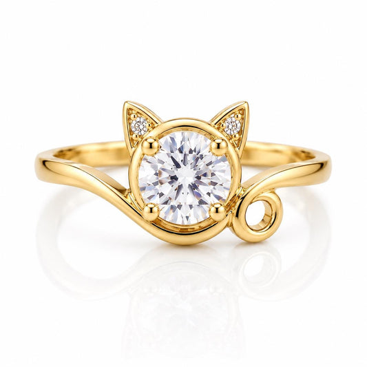 Sterling Silver Cat Ring, Round CZ, Minimalist Cat Ear Promise