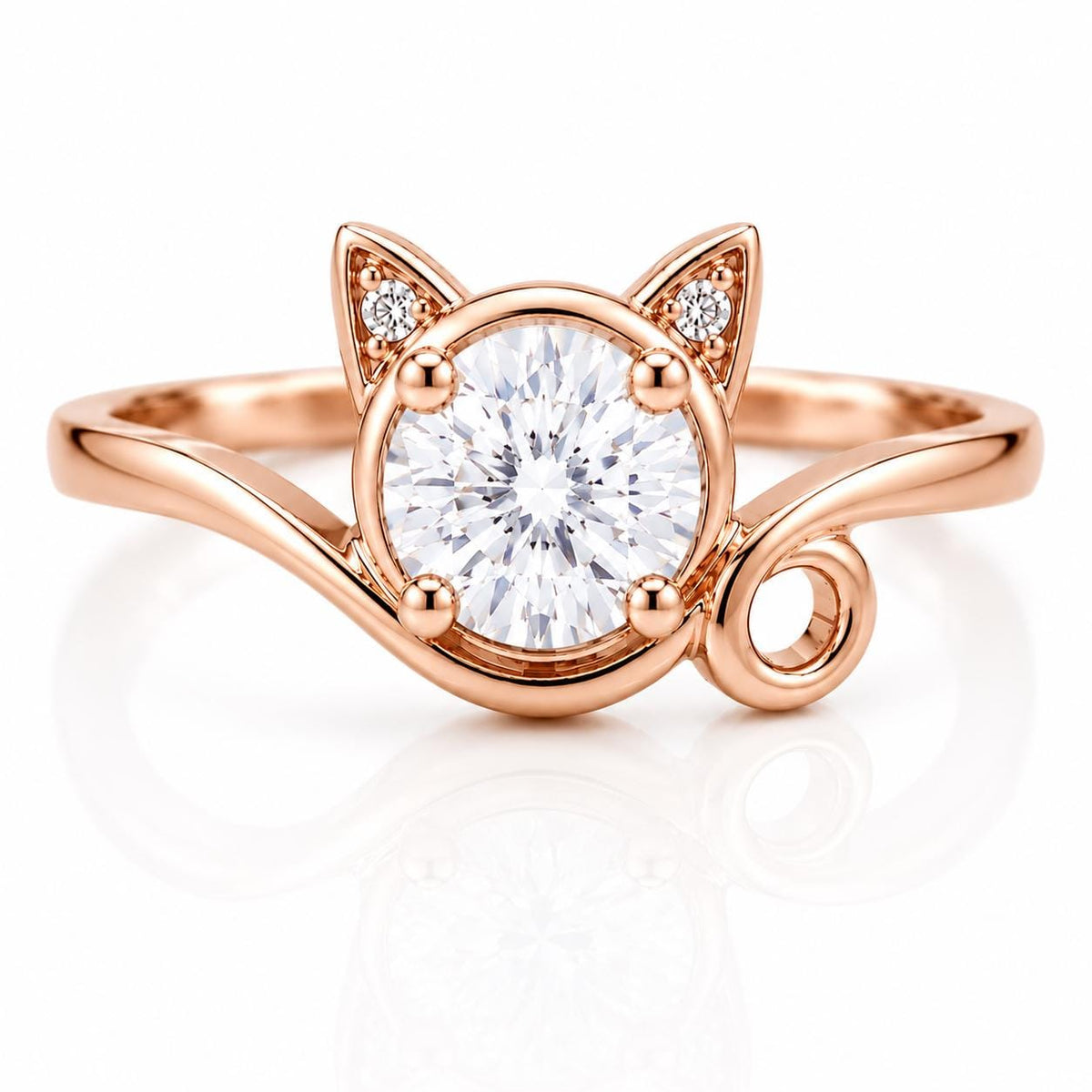 Sterling Silver Cat Ring, Round CZ, Minimalist Cat Ear Promise