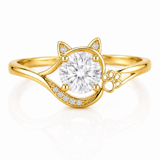 Sterling Silver Cat Paw Ring, Round CZ, Animal Lover Promise Ring