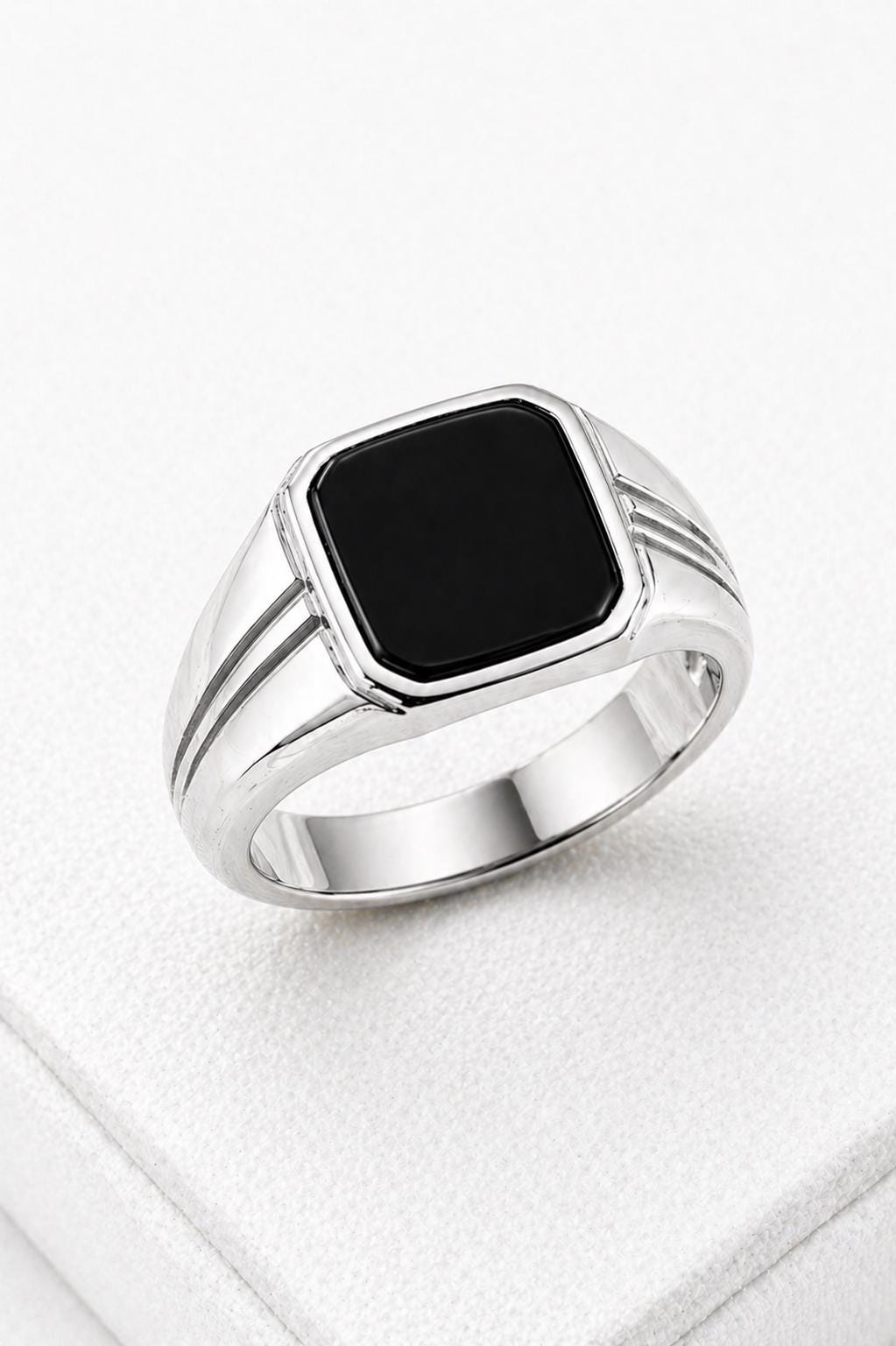 925 Sterling Silver Black Onyx Signet Ring, Engraved Band, Minimalist Statement Jewelry