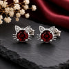 Sterling Silver Garnet Cat Stud Earrings, Animal Lover Jewelry Gift