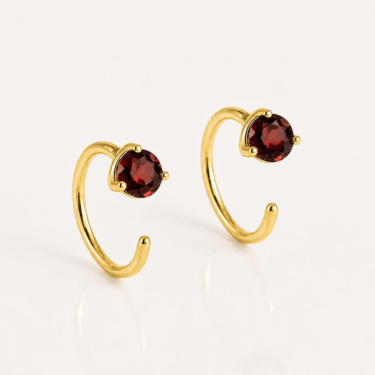 925 Sterling Silver Garnet Hoop Earrings, Minimalist Round Cut Red Gemstone Jewelry