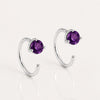 925 Sterling Silver Amethyst Hoop Earrings, Minimalist Round Cut Gemstone Jewelry