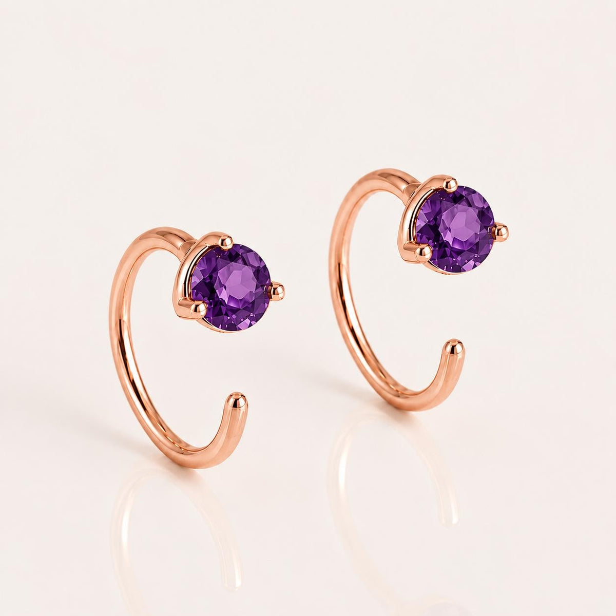 925 Sterling Silver Amethyst Hoop Earrings, Minimalist Round Cut Gemstone Jewelry