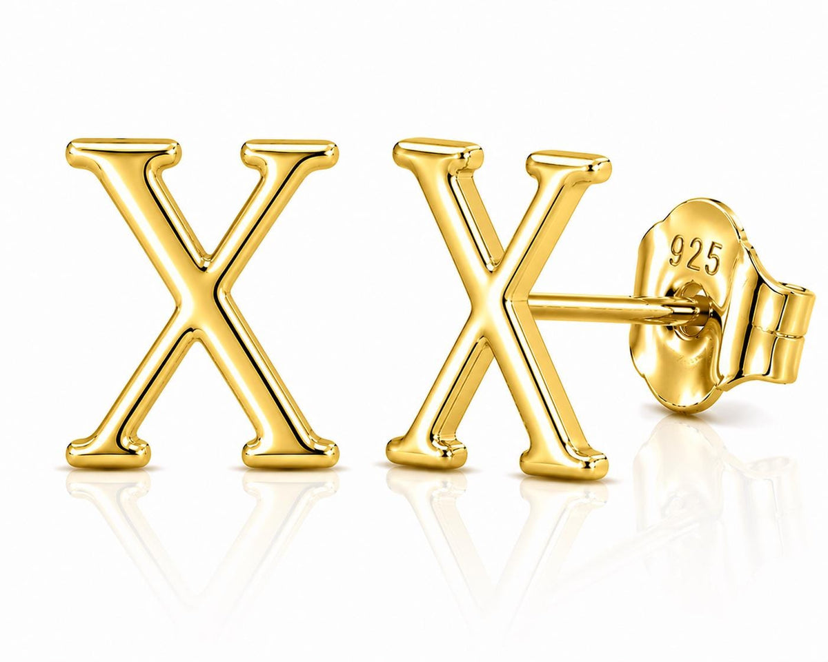 Sterling Silver Letter X Stud Earrings, Minimalist Alphabet Personalization Jewelry