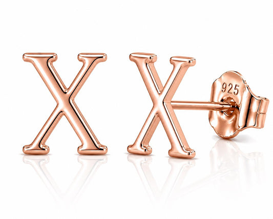 Sterling Silver Letter X Stud Earrings, Minimalist Alphabet Personalization Jewelry