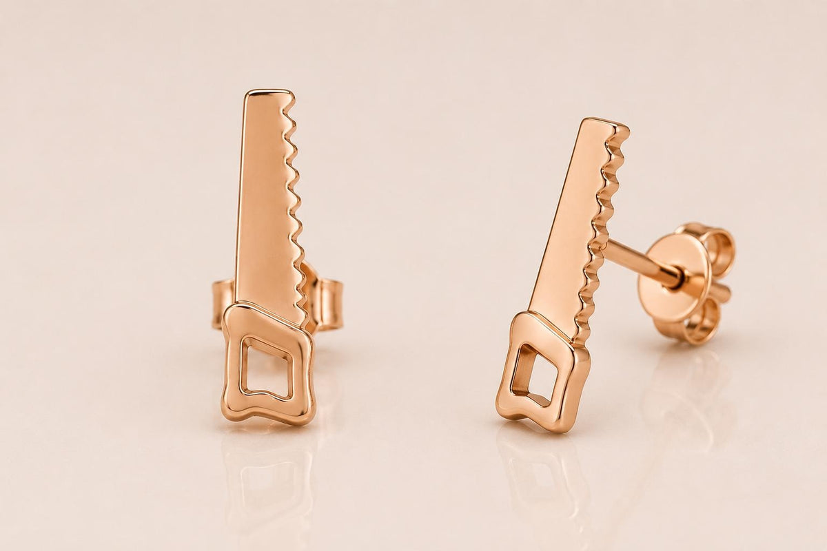Sterling Silver Saw Stud Earrings, Minimalist Carpenter Jewelry, Industrial Tool Design