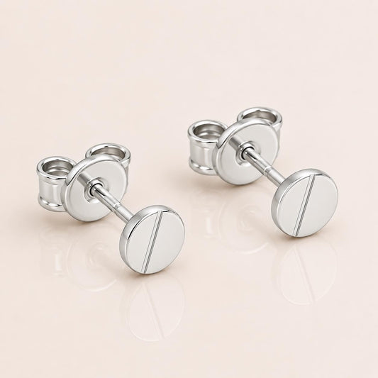Sterling Silver Screw Stud Earrings, Minimalist Industrial Hardware Jewelry