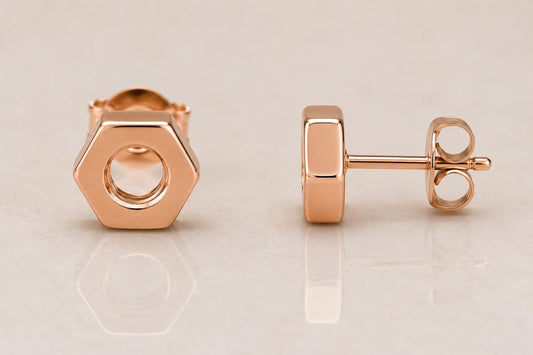 Sterling Silver Hex Nut Stud Earrings, Minimalist Geometric Industrial Jewelry