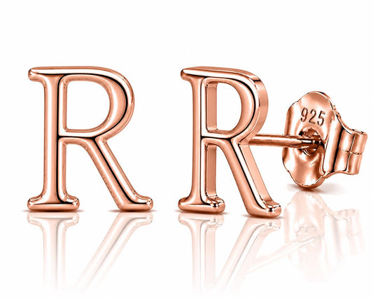 Sterling Silver Letter R Stud Earrings, Minimalist Alphabet Jewelry