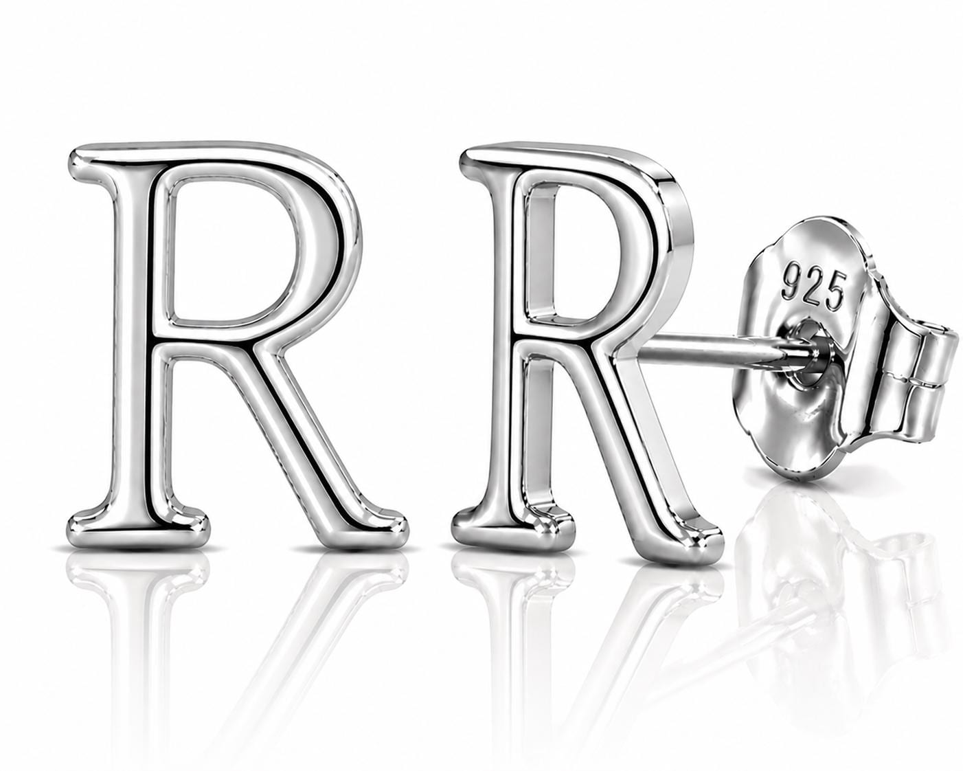 Sterling Silver Letter R Stud Earrings, Minimalist Alphabet Jewelry