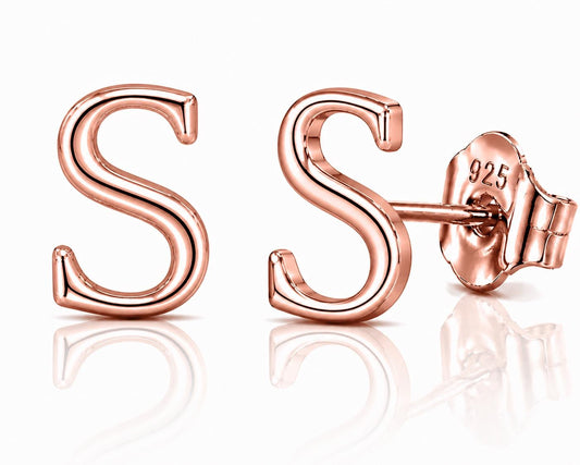 Sterling Silver Letter S Stud Earrings, Minimalist Alphabet Jewelry