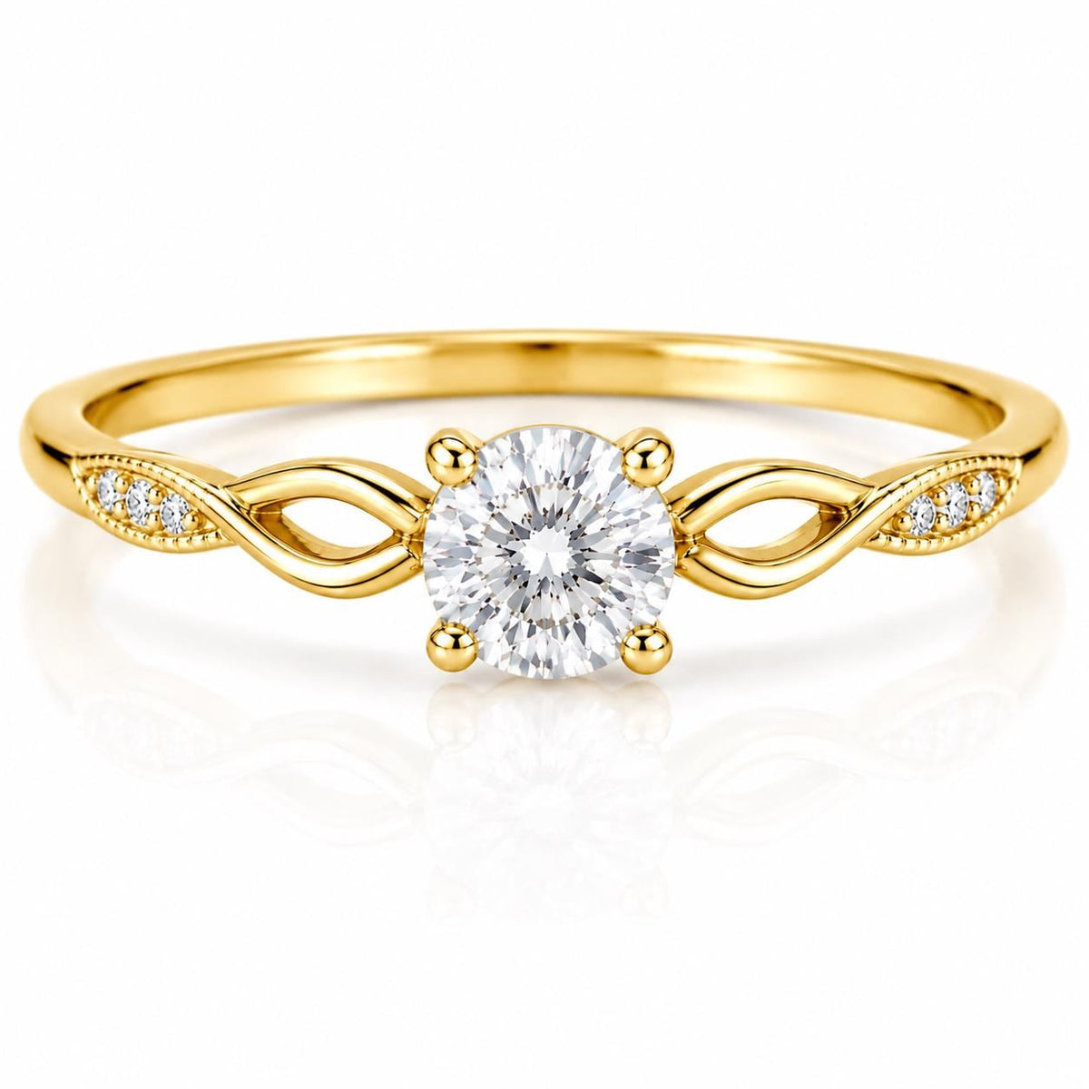 925 Sterling Silver Infinity Twist Ring, Round CZ Solitaire Engagement Promise Ring