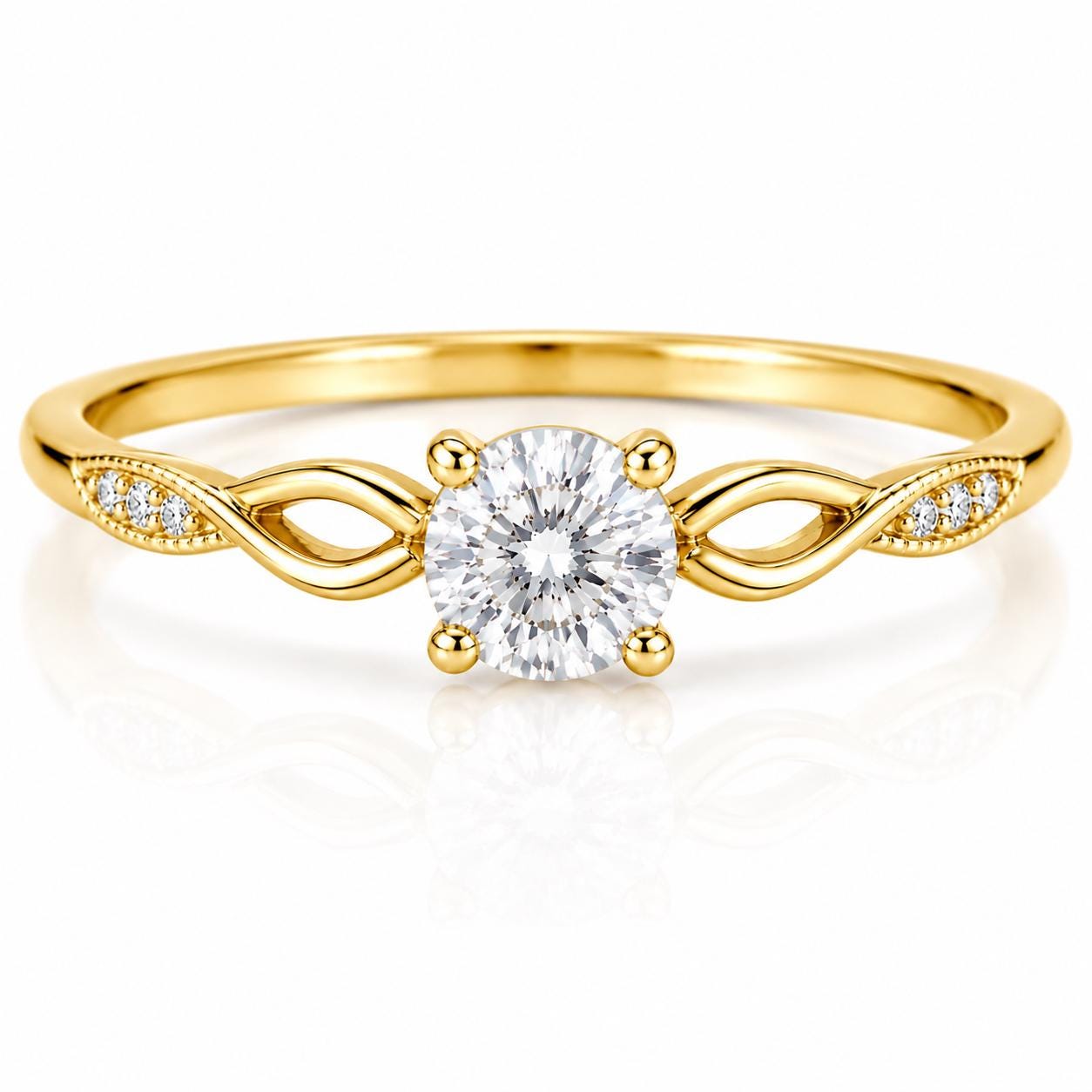 925 Sterling Silver Infinity Twist Ring, Round CZ Solitaire Engagement Promise Ring