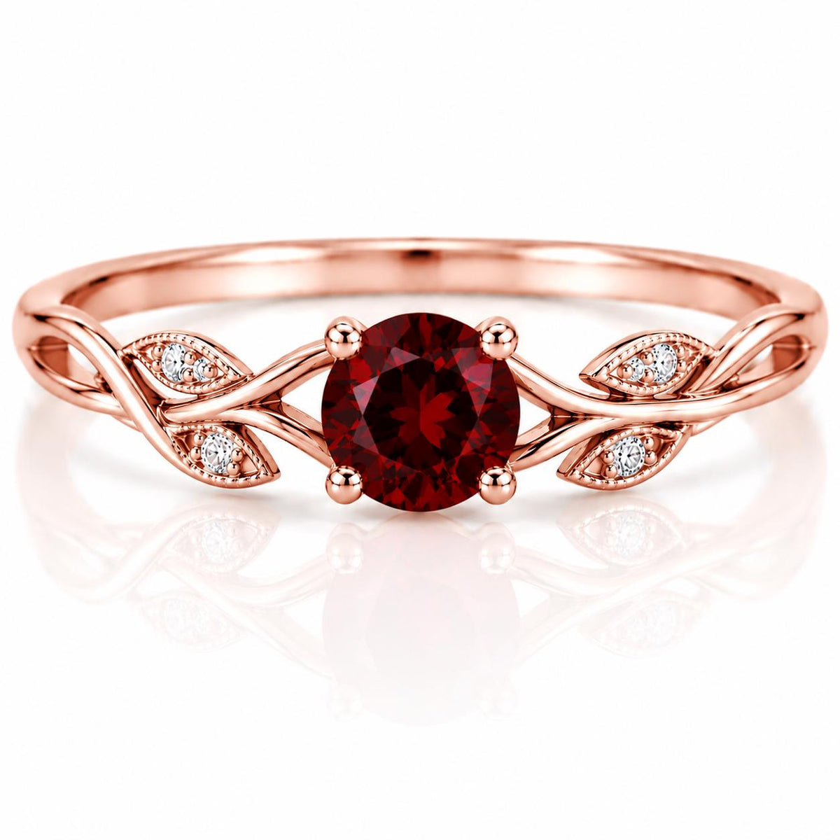 Sterling Silver Garnet Ring, Dainty Vine Leaf, January Birthstone, Minimalist Promise