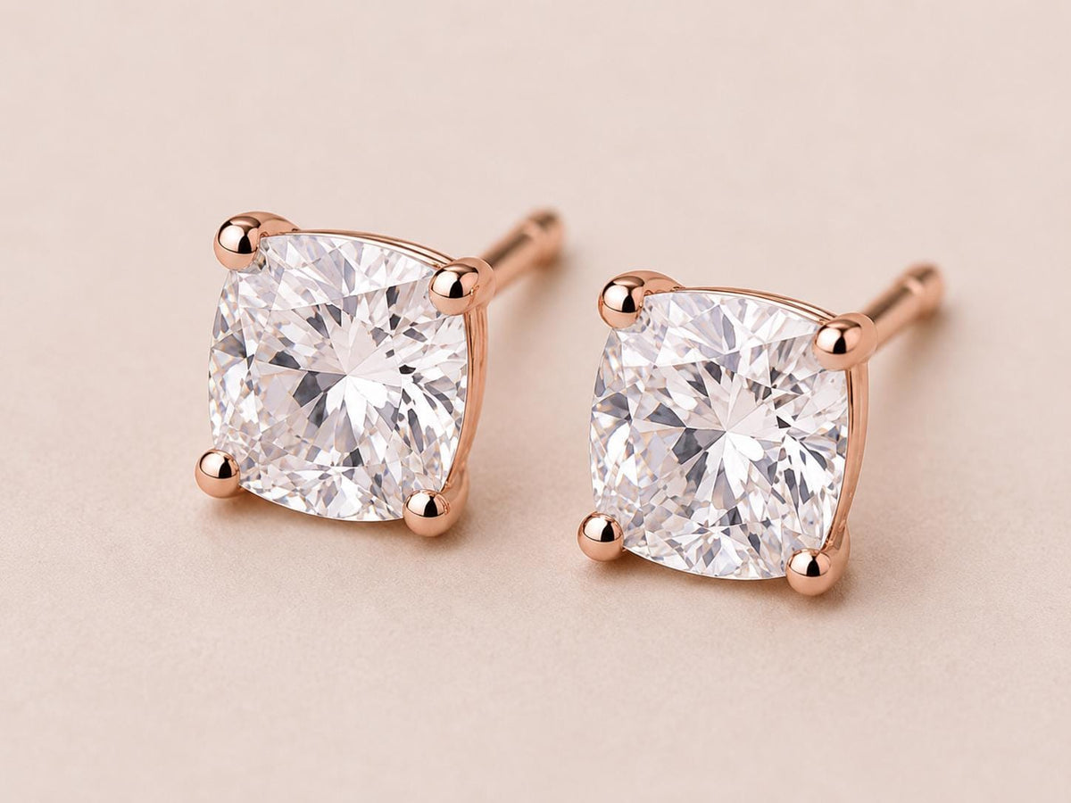 Cushion Cut CZ Stud Earrings, 925 Sterling Silver, Diamond Look, Solitaire Minimalist Studs