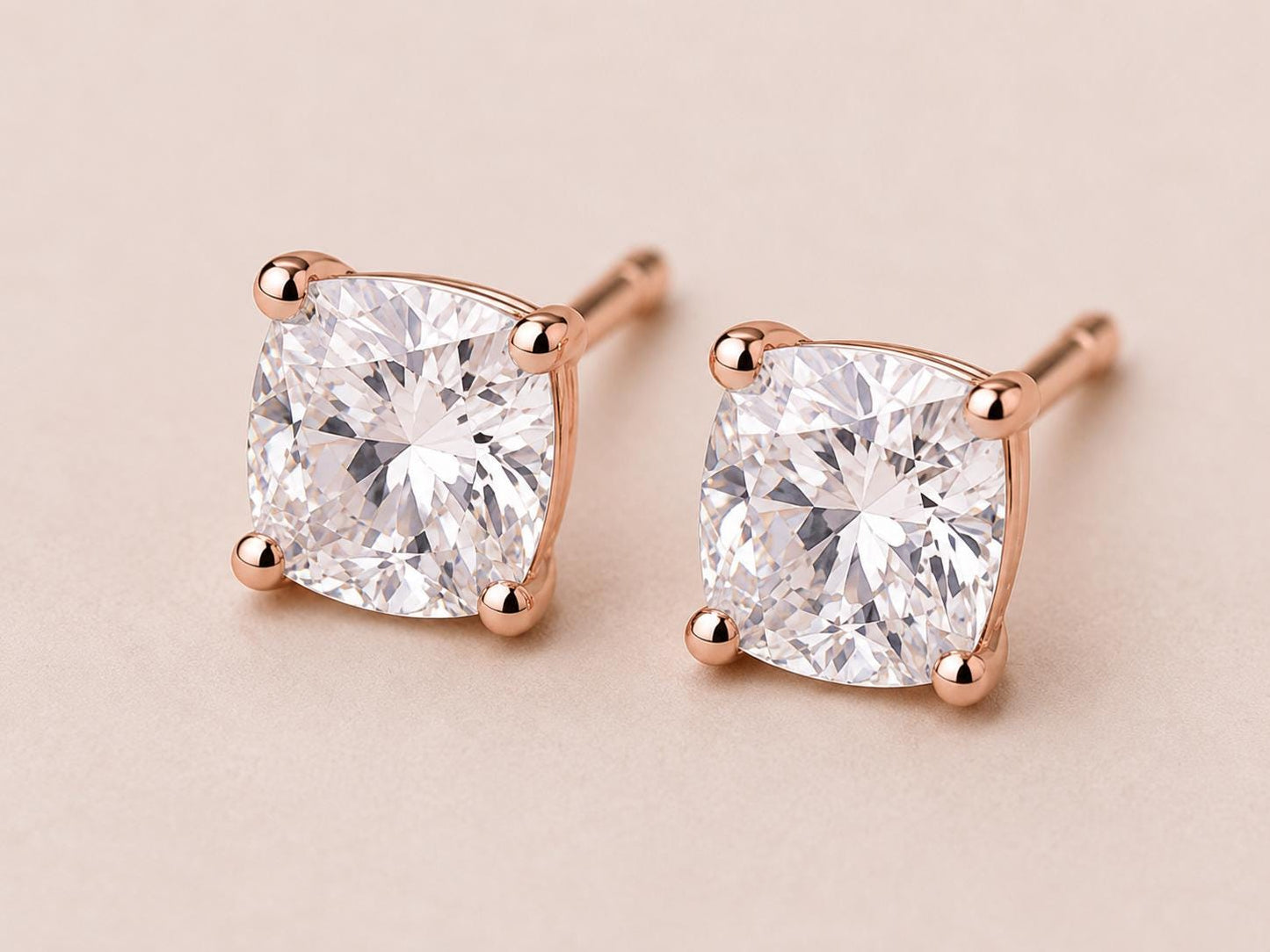 Cushion Cut CZ Stud Earrings, 925 Sterling Silver, Diamond Look, Solitaire Minimalist Studs