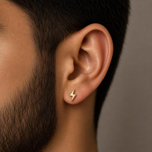 Sterling Silver Lightning Bolt Stud Earring, Tiny Thunder Minimalist Geometric Ear Stud