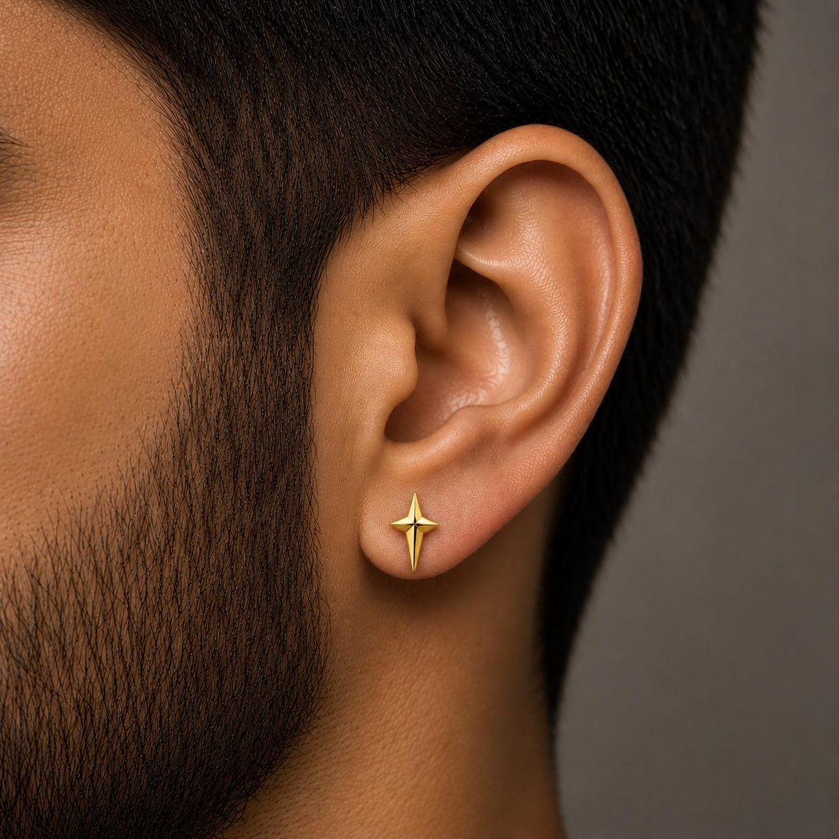 Sterling Silver North Star Stud Earring, Minimalist Geometric Unisex Earring