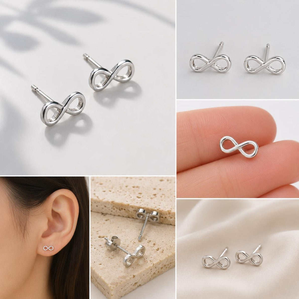 925 Sterling Silver Infinity Stud Earrings, Minimalist Symbol, Everyday Unisex Jewelry