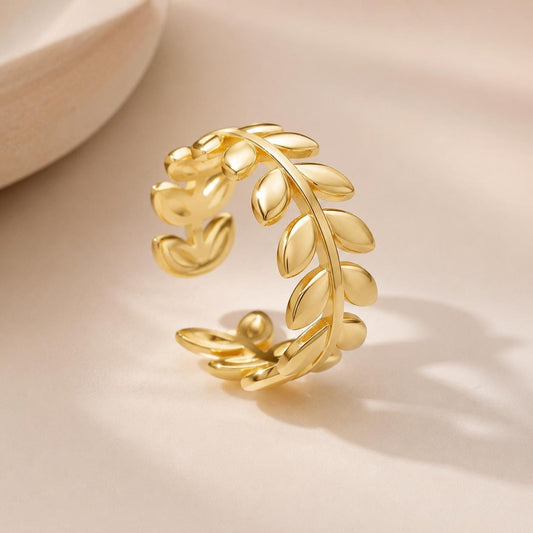 Sterling Silver Leaf Vine Ring, Adjustable Botanical Open Band, Minimalist Nature Jewelry