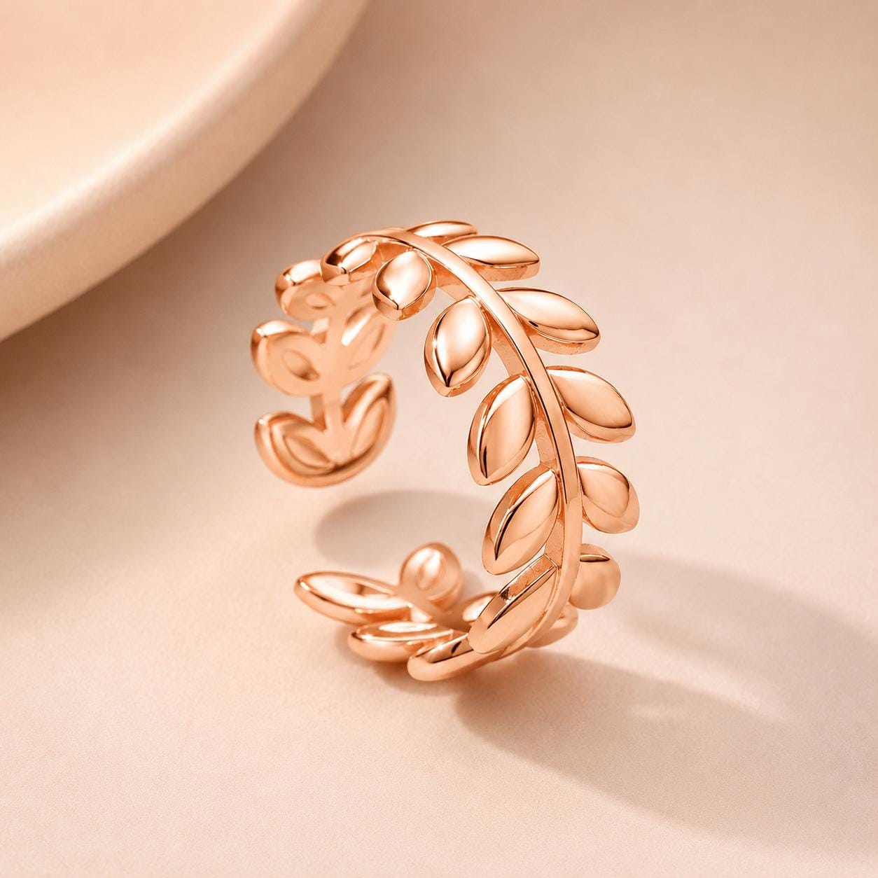Sterling Silver Leaf Vine Ring, Adjustable Botanical Open Band, Minimalist Nature Jewelry