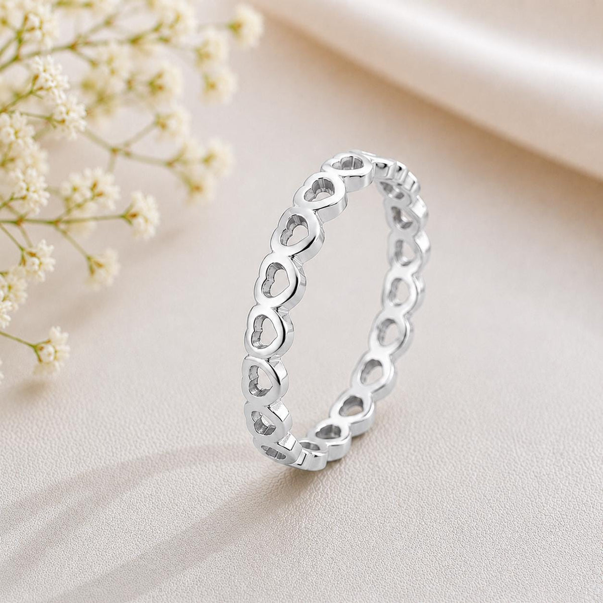 Sterling Silver Heart Eternity Ring, Minimalist Stackable Love Band