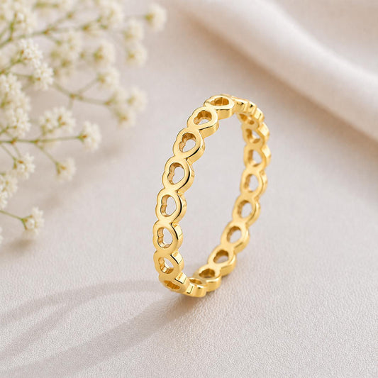 Sterling Silver Heart Eternity Ring, Minimalist Stackable Love Band