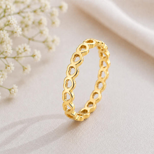 Sterling Silver Heart Eternity Ring, Minimalist Stackable Love Band